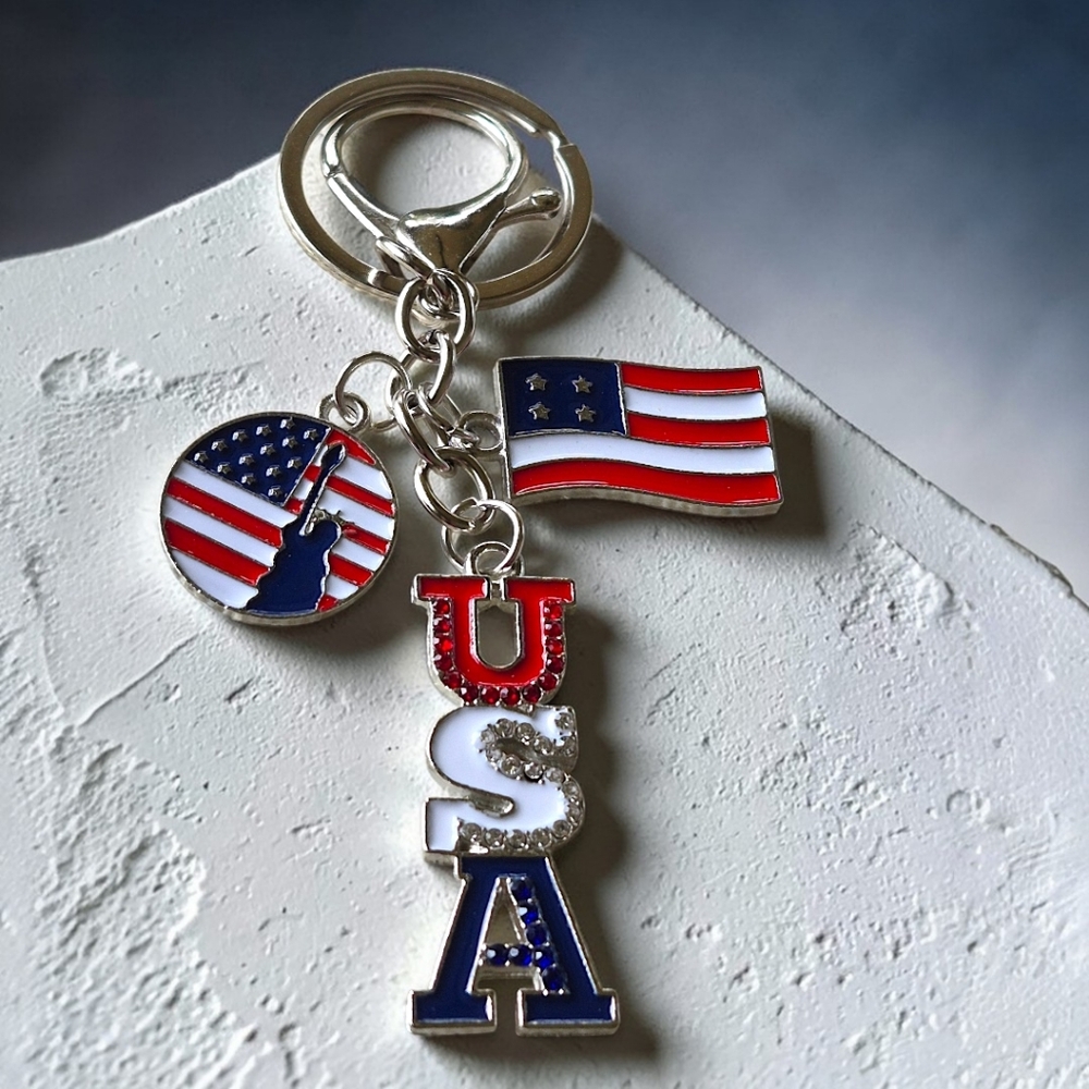 Patriotic USA Bag Charm / Keychain with Flag Charms